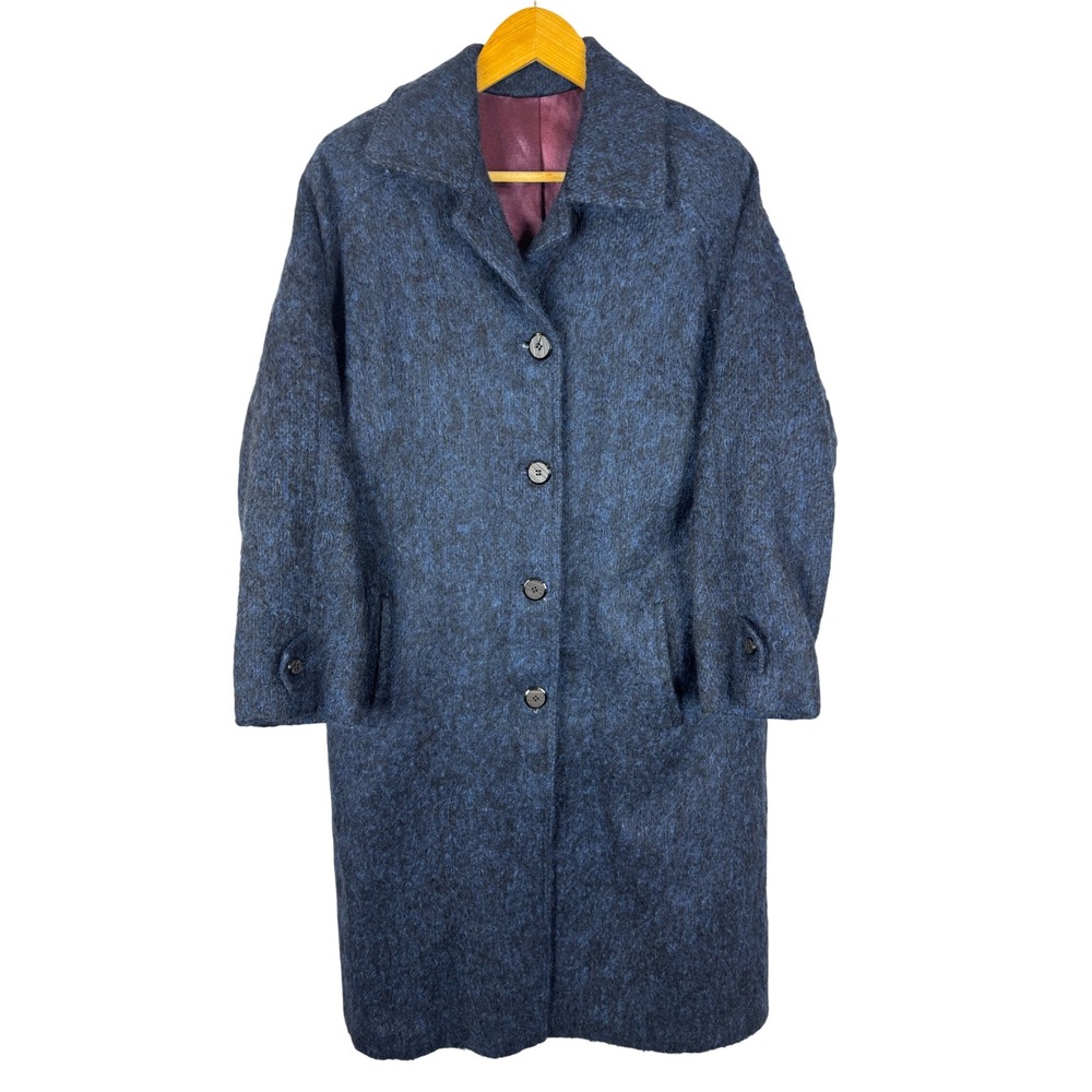 Jacob Crowley Vintage Mohair Wool Coat Blue Black Made in Canada CA 00412